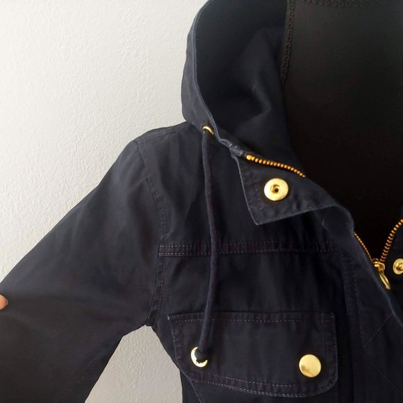 J. Crew Navy Resin-Coated Twill Jacket with Hood - Picture 6 of 15